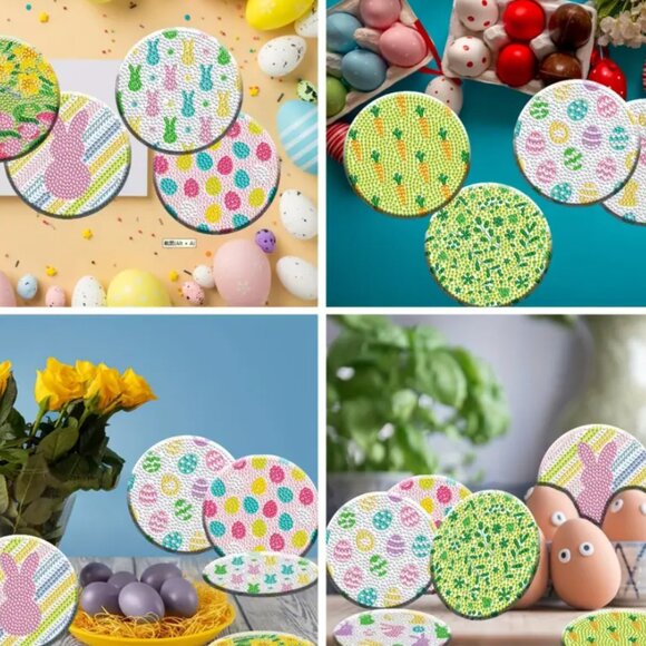 New 8 Piece Easter Diamond Painting Coaster Kit - Picture 4 of 6
